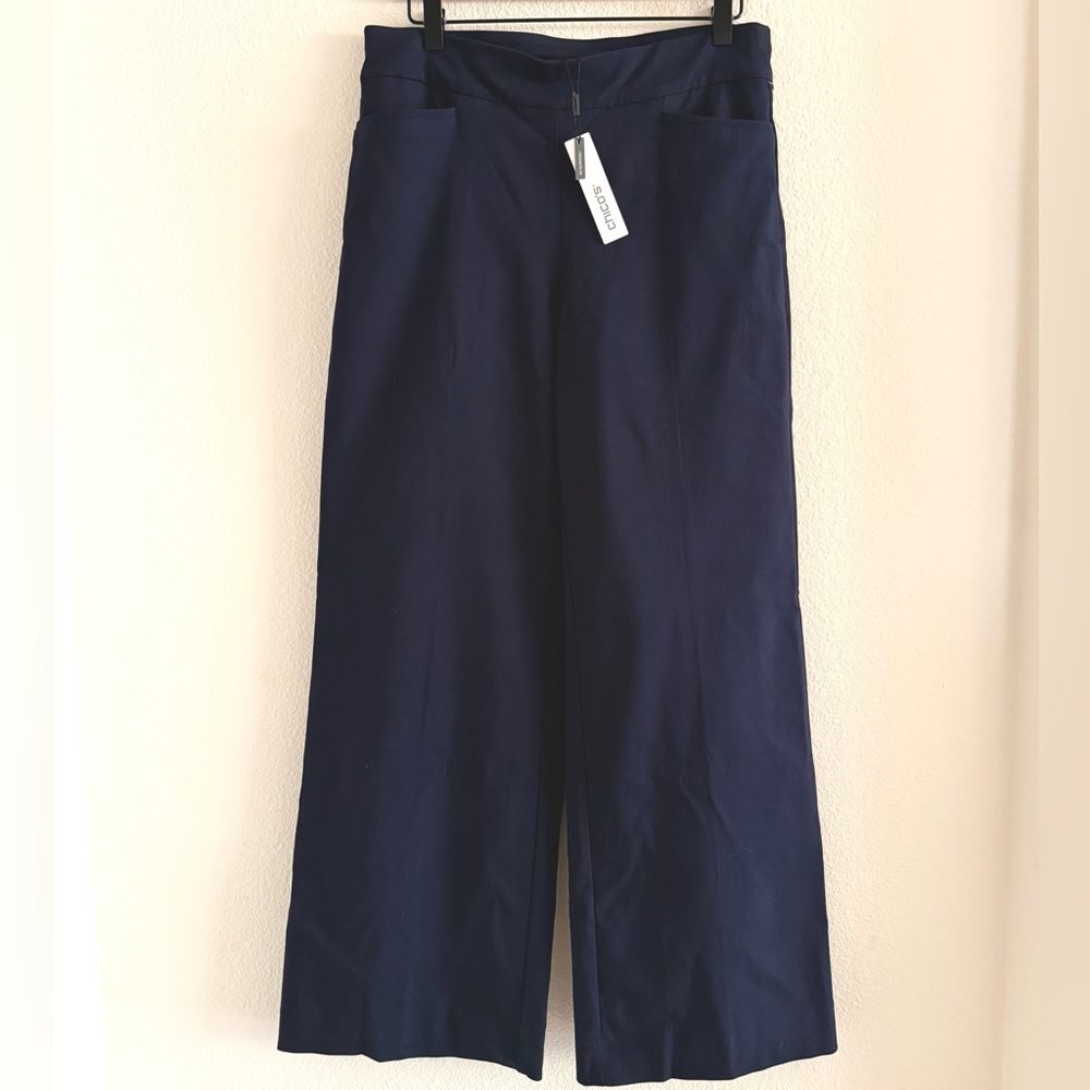 CHICO'S Navy Blue Wide Leg Brigitte Pants Office Business Woman Work Size 6 NWT